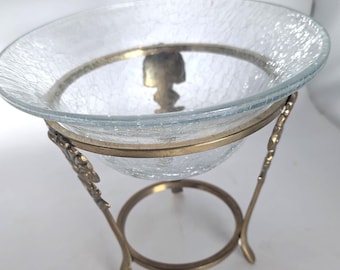 Crackle Glass Bowl with Brass Stand