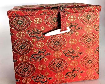Chinese Ornament, Keep Sake Box, Red Silk Pattern