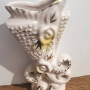 Vintage Small Pink, Porcelain Vase, Gilded Paint Trim, Floral Design