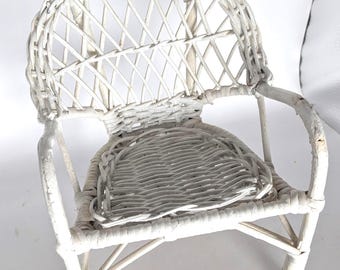 White Wicker Doll Chair, Display Furniture