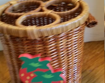 Vintage Wicker, Pic Nic, Rustic Utensil Holder