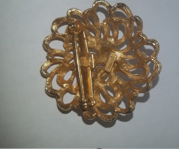 Vintage Torino Brooch Faux Pearl, Gold Tone Metal - image 3
