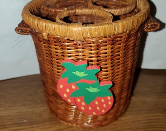 Vintage Wicker, Pic Nic, Rustic Utensil Holder