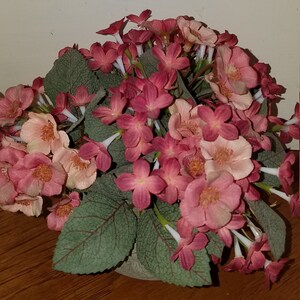 Vintage Pink Silk Flowers, Pottery Bowl