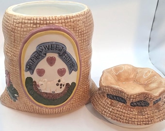 Ceramic Burlap Bag Cookie Jar, Home Sweet Home