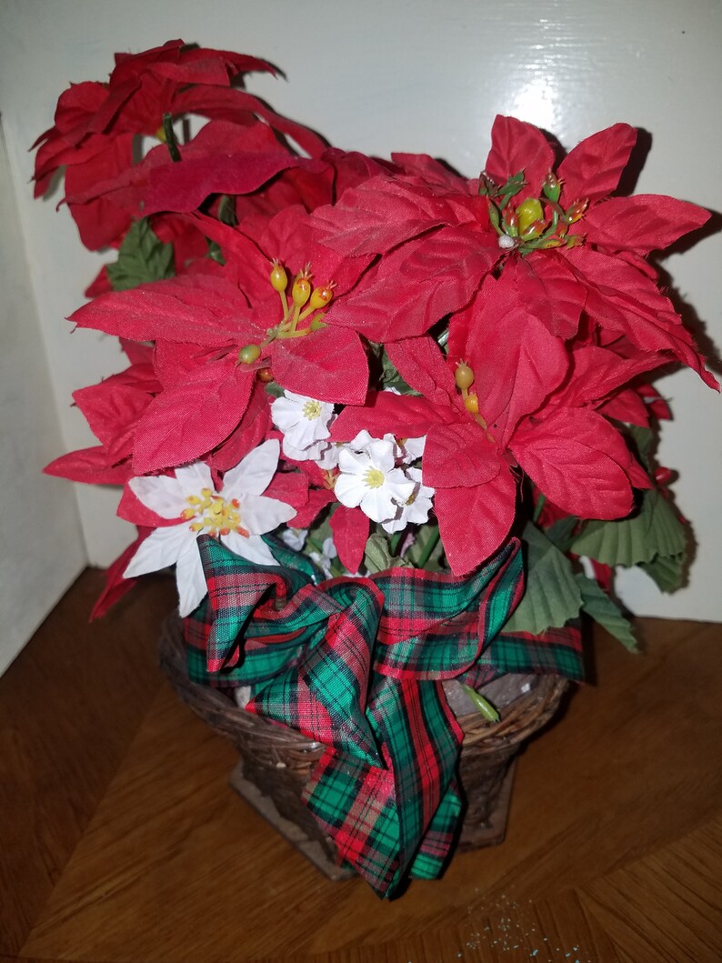 Silk Flower Poinsettia Arrangement in Basket Etsy