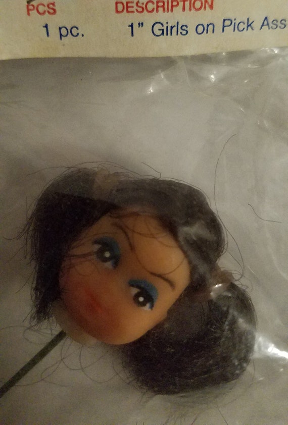 4 Craft Miniature 1/" Vinyl Brunette Brown Hair Girl Doll Heads Wire Stick Pick