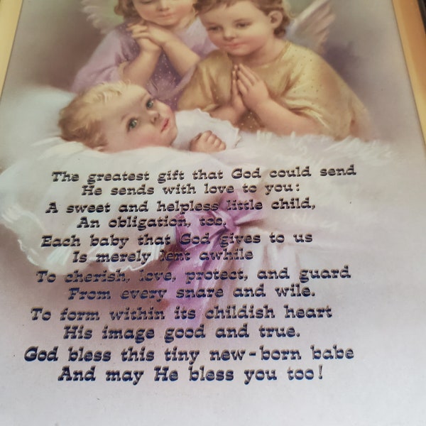 Vintage Baby and Angels, Inspirational Poem, Wall Hanging
