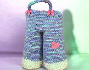 Crocheted Easter Basket Bag with Pink Bows and Heart Detail