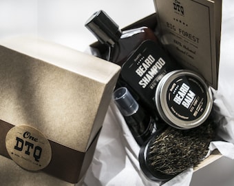 Big Forest Beard Grooming Kit: Beard Shampoo, Beard Oil, Beard Balm, Beard Brush - Wood Scent - Comes as a Beard Grooming Gift Box