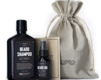 Baard verzorging Kit. Baard Shampoo & baard olie. Bevordert baardgroei, stopt de jeuk, baard soepel houdt. Verpakt in ruige certificaat en cadeauzakje.
