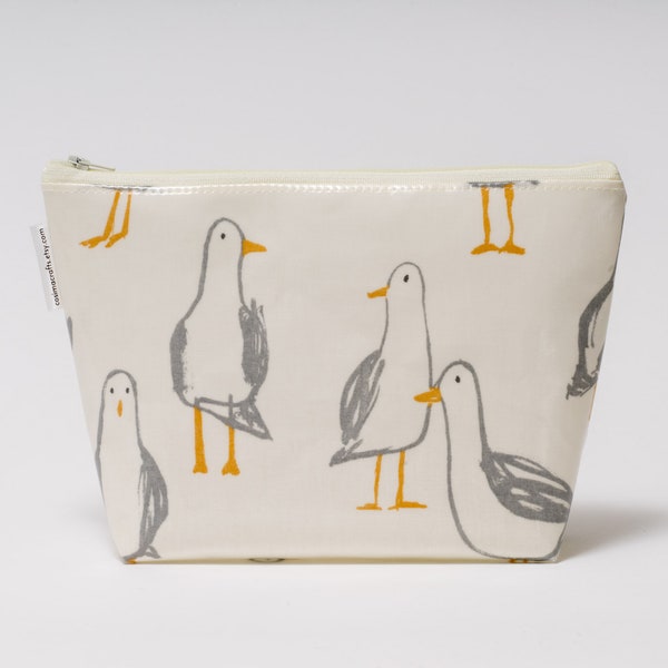 Large Seagull Cosmetic Bag, Wipe Clean Waterproof Oilcloth, Splash Proof Lining