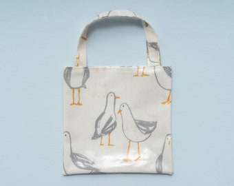 Seagull Tote Bag, Oilcloth Bag,  lunch bag, book bag, reusable gift bag, child's bag