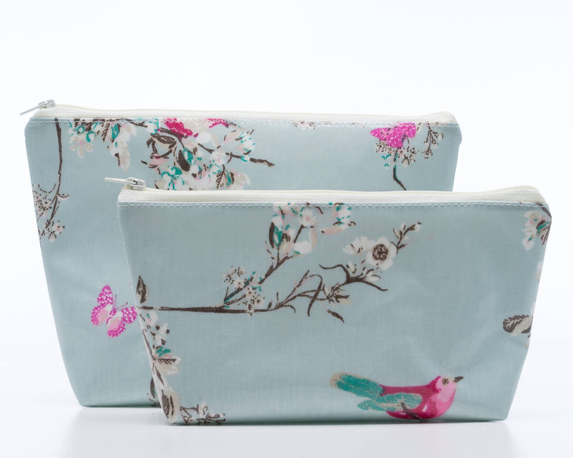 Pretty Cosmetic Bag Set, Oilcloth Make-up Bag, Beautiful Birds Wash Bag, Gift for ladies