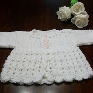 Newborn Cardigan, 0 to 3 Months White Baby Sweater, White Crochet Baby Cardigan,  Newborn White Sweater