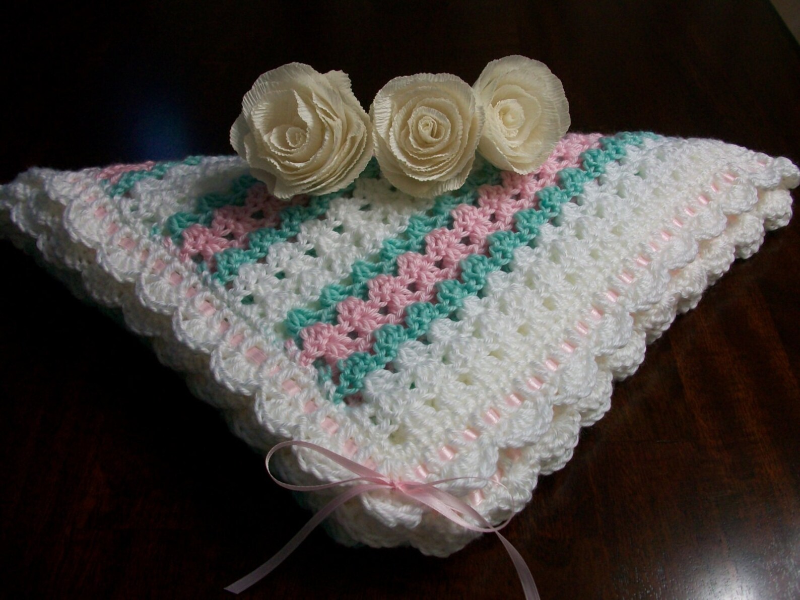 White Crochet Baby Blanket White Crochet Baby Afghan Pink Etsy
