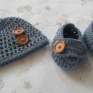 Knitted Baby Booties and Hat Set: Cotton Yarn, 0-3 Months