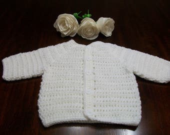 Newborn Cardigan, 0 to 3 Months White Baby Sweater, White Crochet Baby Cardigan,  Newborn White Sweater, Baby Sweater, Baptism Sweater
