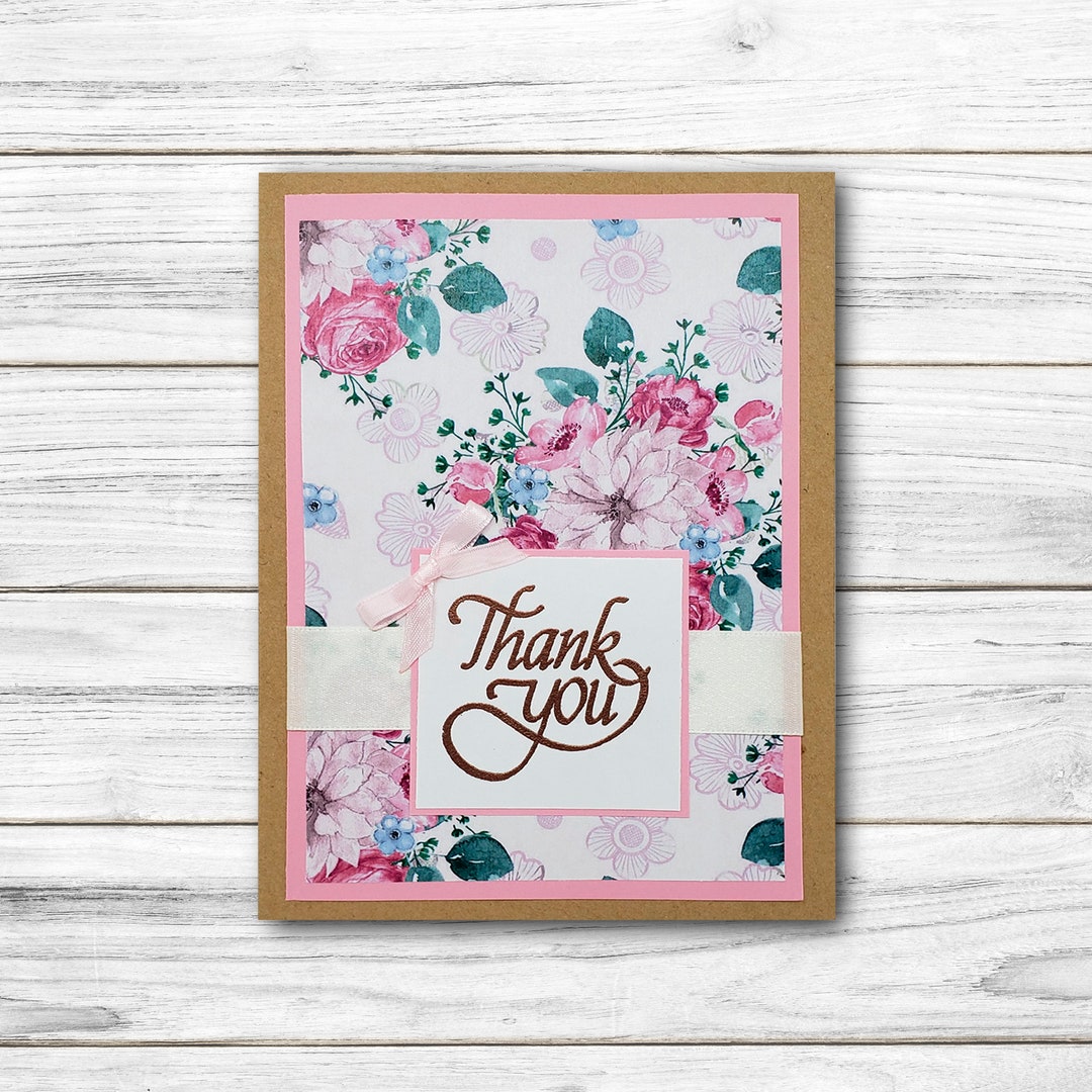 Handmade Floral Thank You Card: Embossed Roses (7x5) - Etsy