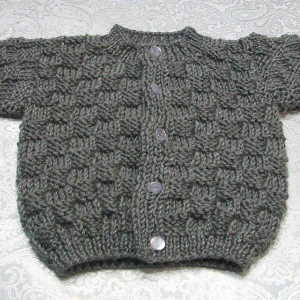 Newborn Cardigan, 3 to 6 Months Gray Baby Sweater, Gray Knitted Baby Cardigan,  Newborn Gray Sweater