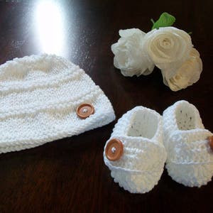 Handmade Cotton Knit Baby Booties and Hat Set (0-3 Months)