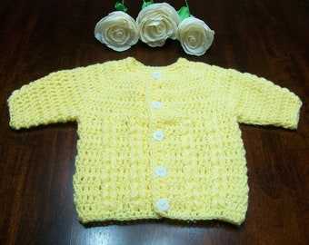 Yellow Baby Cardigan, Yellow Baby Sweater, Yellow Baby Top, Newborn Yellow Cardigan, Newborn Yellow Top