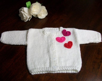 Pink and White Baby Cardigan, White Baby Sweater, Pink Baby Sweater, Newborn White and Pink Cardigan, White Baby Sweaters, Knit Baby Sweater