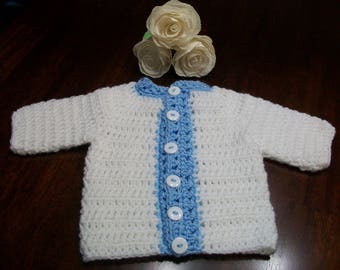 Newborn Cardigan, 0 to 3 Months White Baby Sweater, White Crochet Baby Cardigan,  Newborn White Sweater