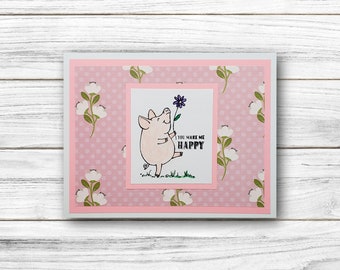 Little pig card, Sweet little Pig card, Handmade little pig card, cute piggy, handmade card, Blank card.