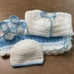 Crochet Baby Blanket Set: Light Blue Acrylic, Newborn Gift (0-3 Months)