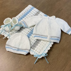 Crochet Baby Blanket Set: Light Blue Acrylic, Newborn Gift (0-3 Months)