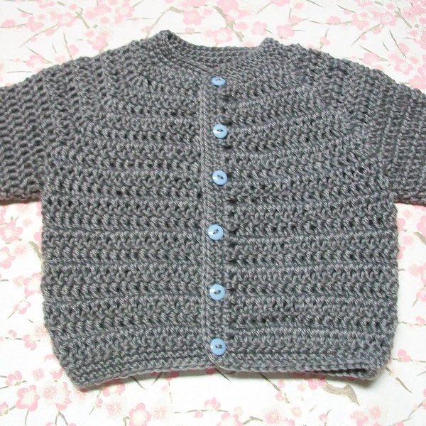 Newborn Cardigan, 0 to 3 Months Gray Baby Sweater, Gray Crochet Baby Cardigan,  Newborn Gray Sweater