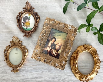 Vintage Ornate Gold Picture Frames, Small Rococo Picture Frames, Gold Molded Plastic Vintage Frames, Baroque Frame, Tiny Gold Frames