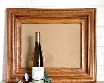 Vintage Oak Wood 16 x 20" Picture Frame, Large Solid Wood Picture Frame, Rustic Picture Frame, Portrait Frame, Wedding Frame, Golden Oak