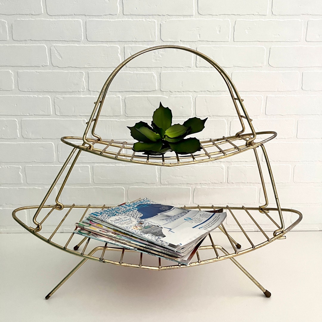 Vintage MCM Magazine Rack, Retro Magazine Rack, Gold Magazine Rack