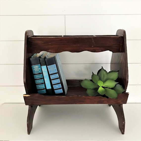 Vintage Wood Rack Small Storage Free Standing Side Table Shelf Book Unique Craft
