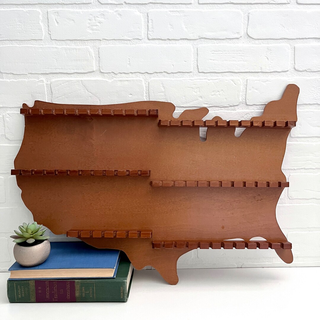 Vintage United States Map Wood Spoon Display Shelf, 61 Spoon Display ...