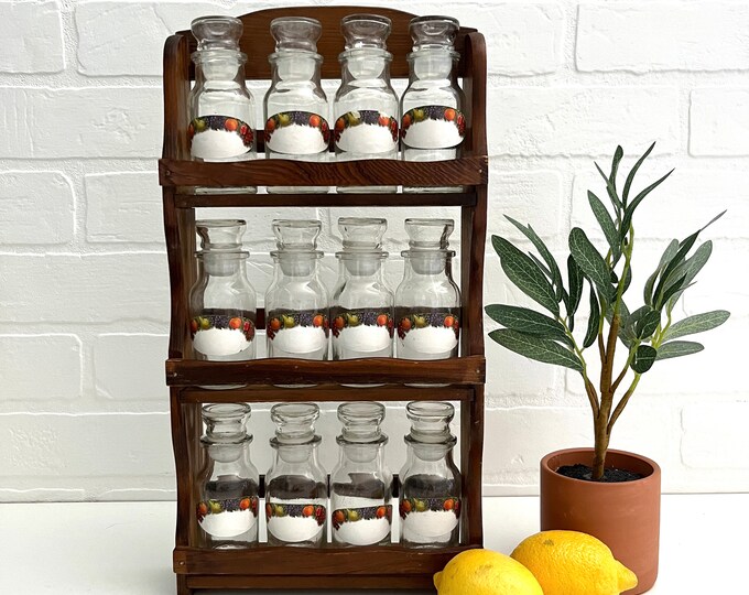 Vintage Spice Rack With Jars, Vintage Apothecary Spice