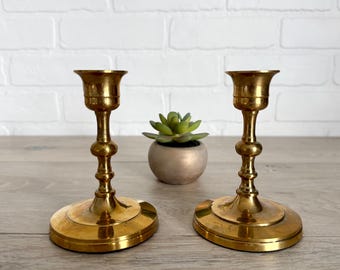 Vintage Brass Candleholders, Pair of Brass Candle Holders, Gold Brass Candlesticks, Made in India Brass, Set of Brass Candlesticks
