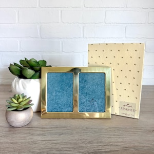 Vintage Hallmark 3.5 x 5" Double Solid Brass Picture Frame, Tabletop Double Frame, 3 x 5 Opening Gold Tabletop Frame