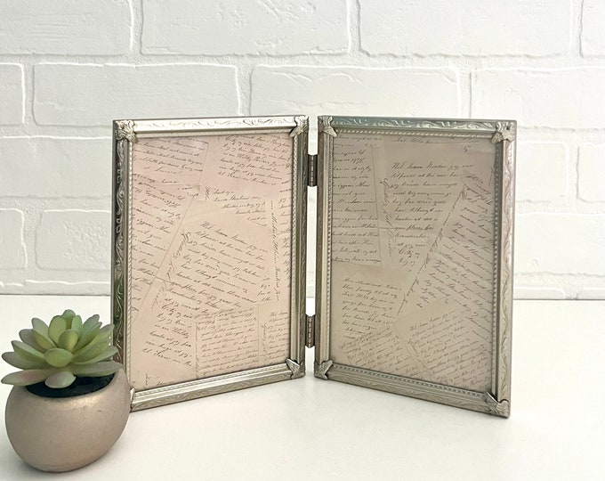 Vintage Hinged Picture Frames, 5 X 7 Book Frame, Silver Mid Century