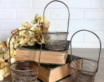 Set of Three Vintage Silver Plated Mini Baskets, Lot of Tiny Silver Baskets, Shabby Silver Basket, Wire Basket, Small Silver Baskets, Easter