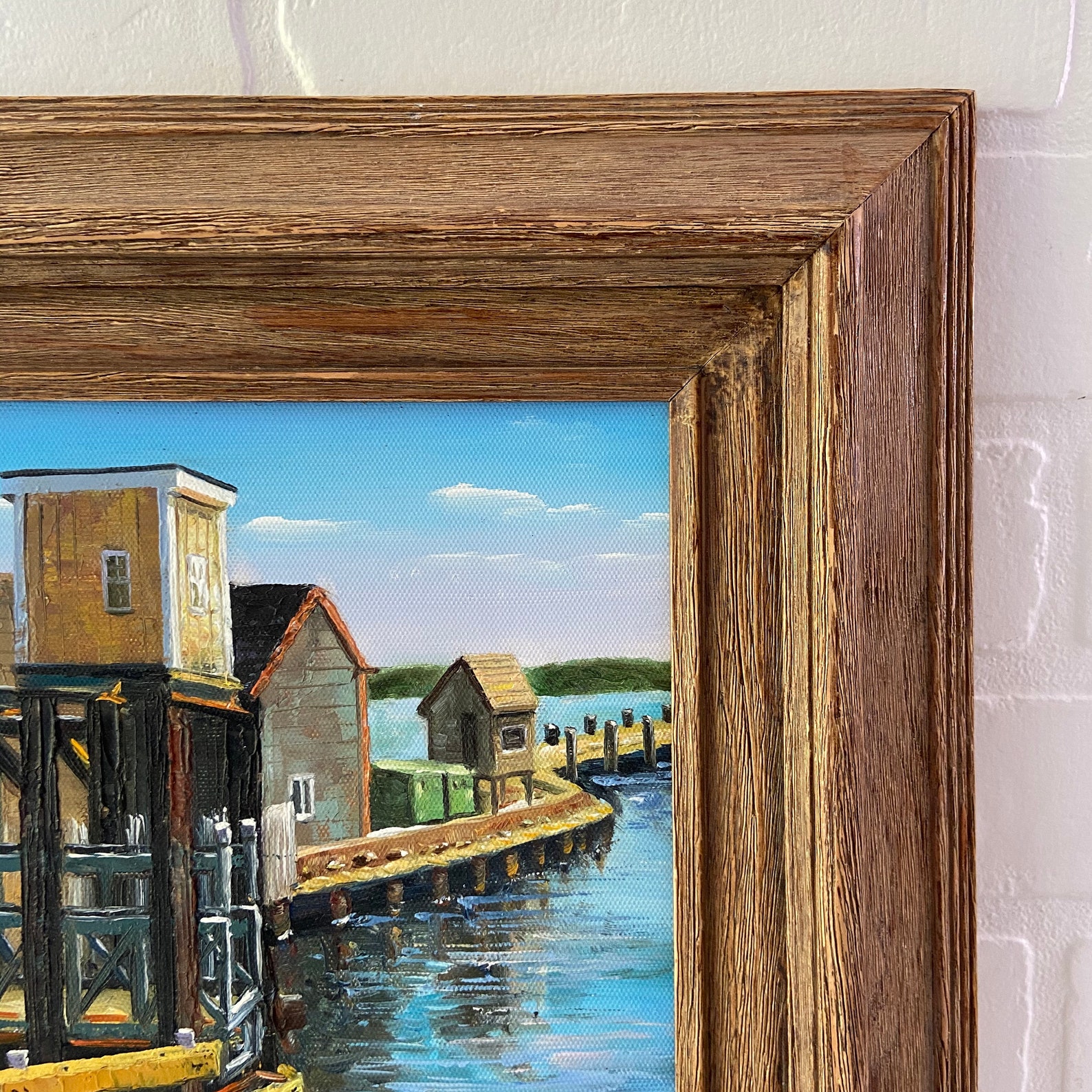 Vintage Framed Oil Painting Seaside Painting Boat Dock Etsy