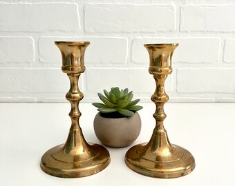 Vintage Brass Candleholders, Pair of Brass Candle Holders, Gold Brass Candlesticks, Made in India Brass, Set of Brass Candlesticks