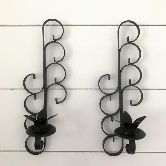Vintage Black Metal Wall Sconces Mid Century