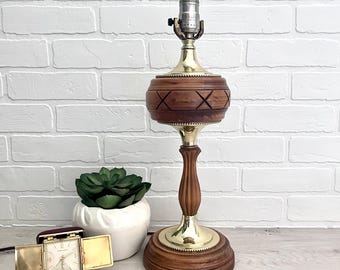 Vintage Wood Lamp Base, Retro Wood and Gold Table Lamp, 1970's Table Lamp, Mid-Century Lamp, Lamp Parts, Turned Wood Lamp Base, Unique Lamp