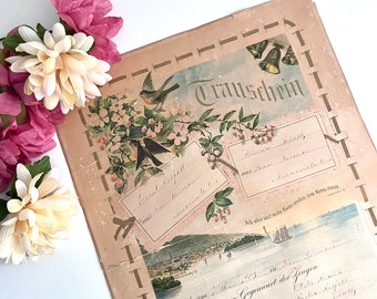Vintage Marriage Certificate, German Marriage License, Wedding Certificate Display, European Marriage License, Early 1900's Marriage Cert