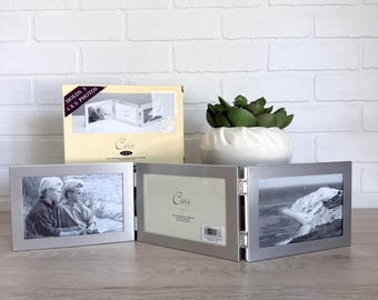 Vintage Hinged Metal Picture Frames, 2001 Carr Frames, Accordion Book Frame, New Old Stock, Holds 3 Photos, Burnes Frames