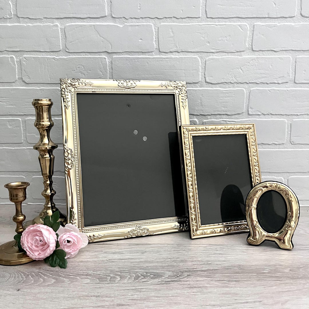 Set of 3 Vintage Gold Metal Picture Frames, Brass Look Gold Frames ...