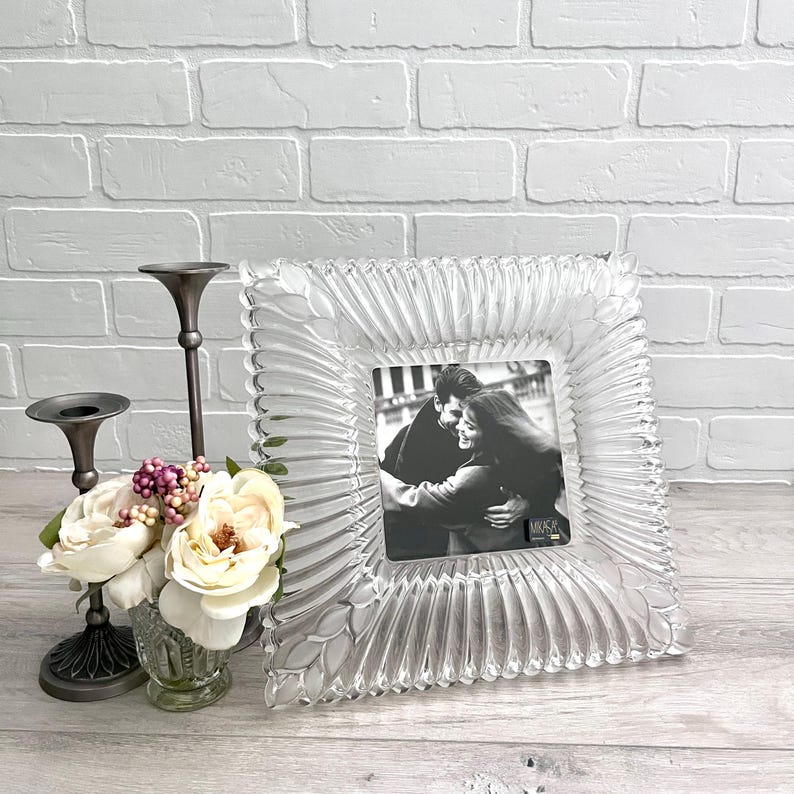 Vintage Glass Crystal Frame, Wedding Frame, 5 x 5 Crystal Frame, Fancy Frame, Frosted Crystal Frame, Frosted Glass Frame, Contemporary Frame